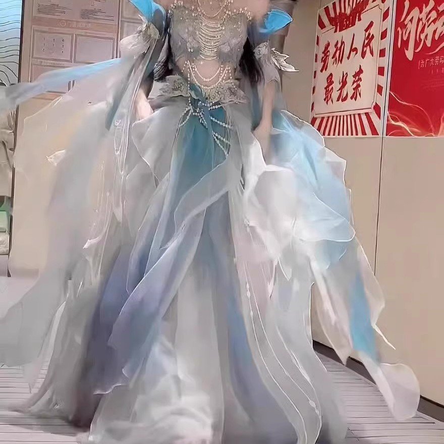 エキゾチックシリーズマーメイドオリジナルグラデーションマーメイドプリンセス胸丈プリントと染色刺繍漢服仙女ホットスタイル重工業