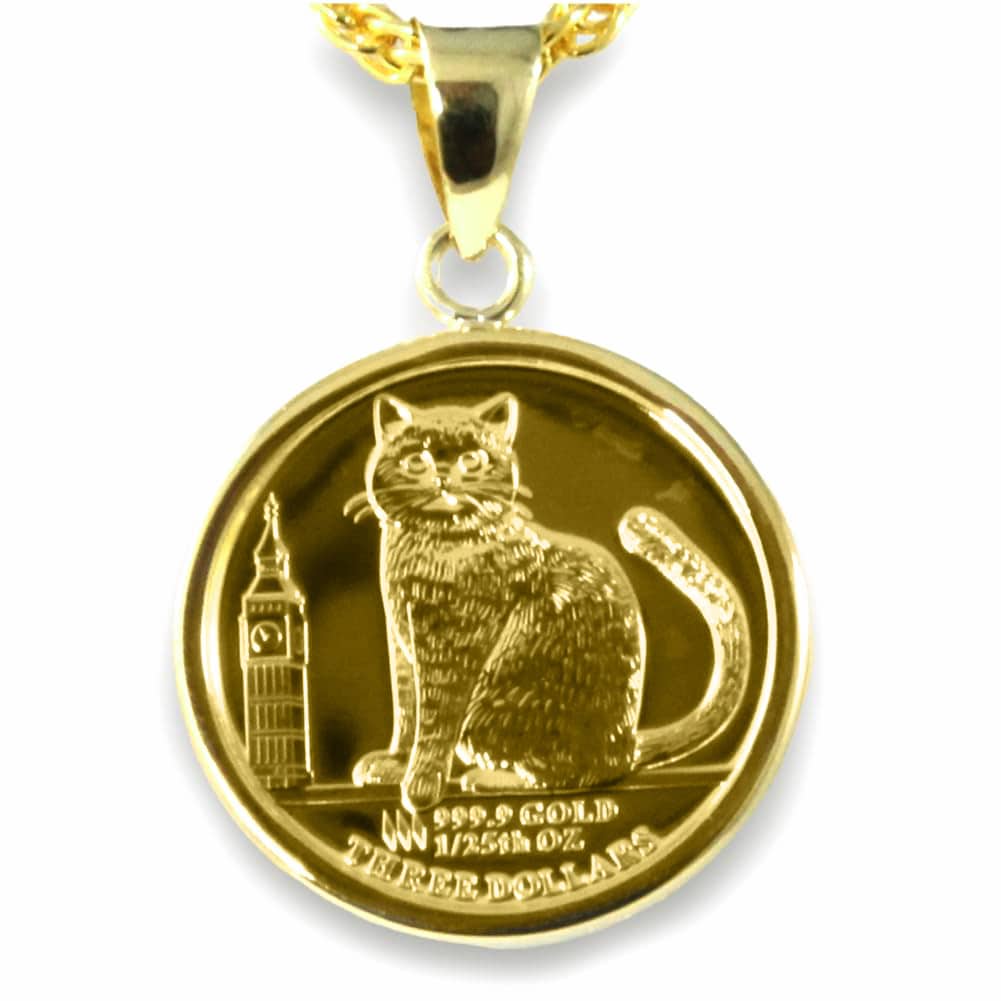 純金999.9 キャットコインペンダントトップ K24 ツバルキャット1/25oz 3$ 24金FINGOLD999.9 QUEEN ELIZABETH2024 証明書付