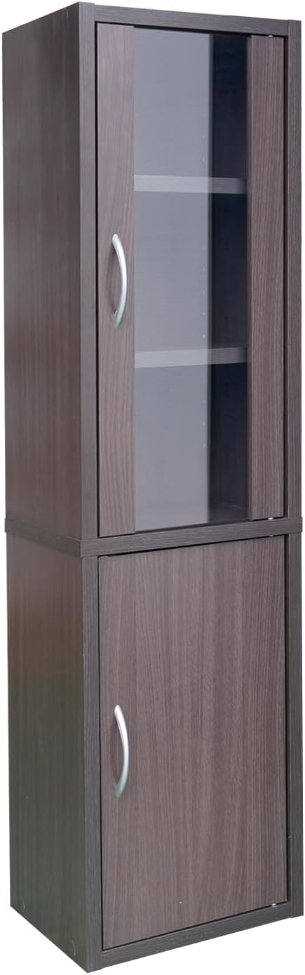キッチンラック 食器棚 スリム 幅32cm 高さ120cm ミドルタイプ コンパクト 薄型 一人暮らし 扉タイプ ガラス扉 シンプル ダークブラウン 組立品