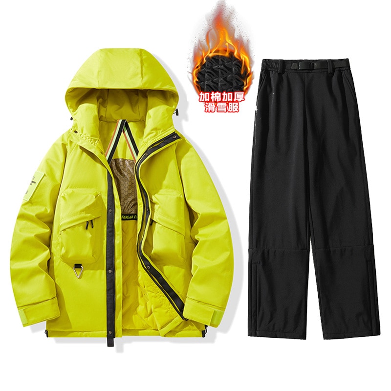 初心者スキーウェア潮連帽厚手綿入れアウトドア登山服初級スキーウェアセットグラフェン保温