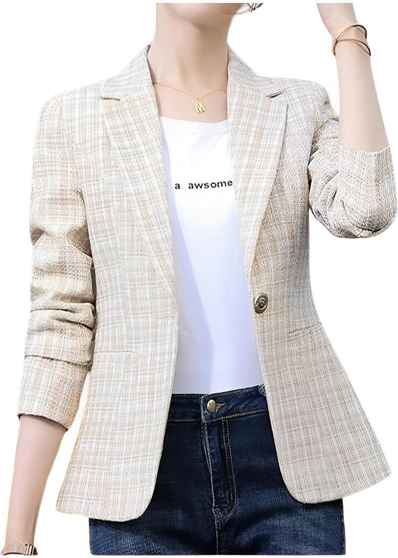 チェック柄ジャケット ボタン カジュアル ビジネス オフィス 面接 一つボタン 通勤 通学 明るい色
