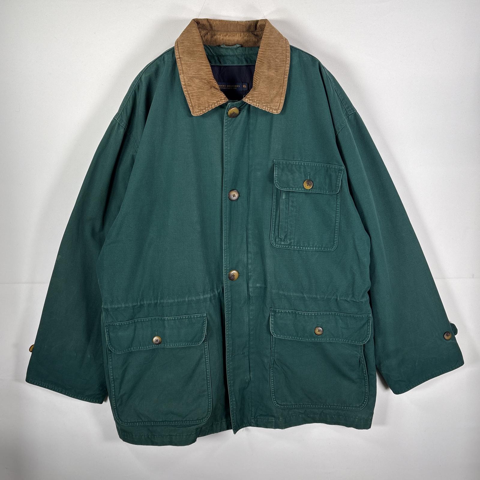 古着 カバーオール 襟コーデュロイ ビッグサイズ ダブルジップ XL グリーン メンズ