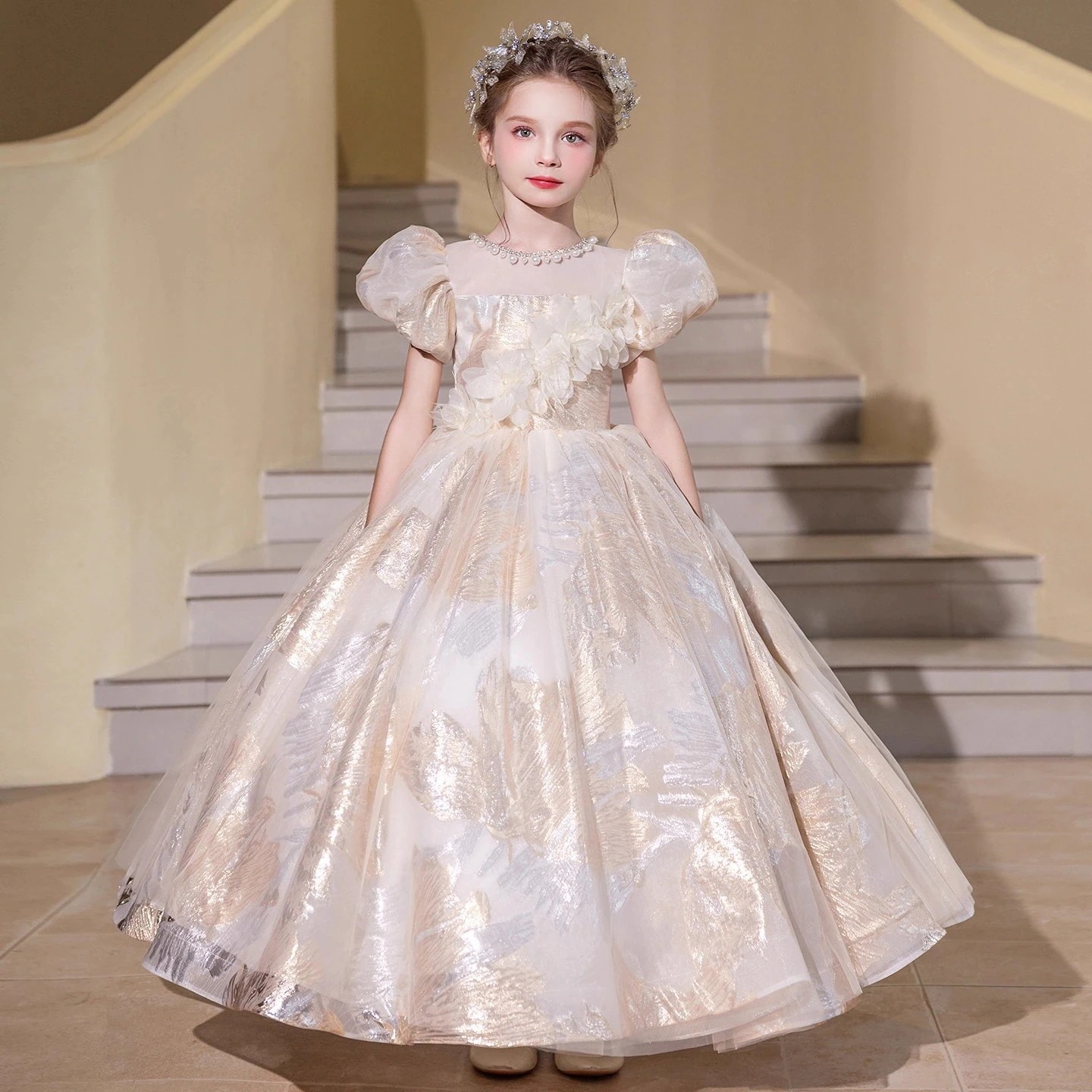 【3日出荷】新作 女の子ドレス バブルスリーブ フレンチ 卸売110/120/130/140/150/160