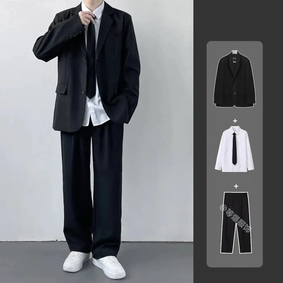 DK制服 カジュアルスーツ ブレザー+長袖シャツ+カジュアルパンツ アカデミック上下3点セットネクタイを送る