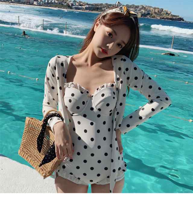 水着 ビキニ スイムウェア レディース ワンピース 羽織り ワンピース水着 体系カバー水着 体系カバー 二の腕カバー リボン フリル 切り替えデザイン 胸元 谷間 谷間魅せ 盛れる セット 2点セット