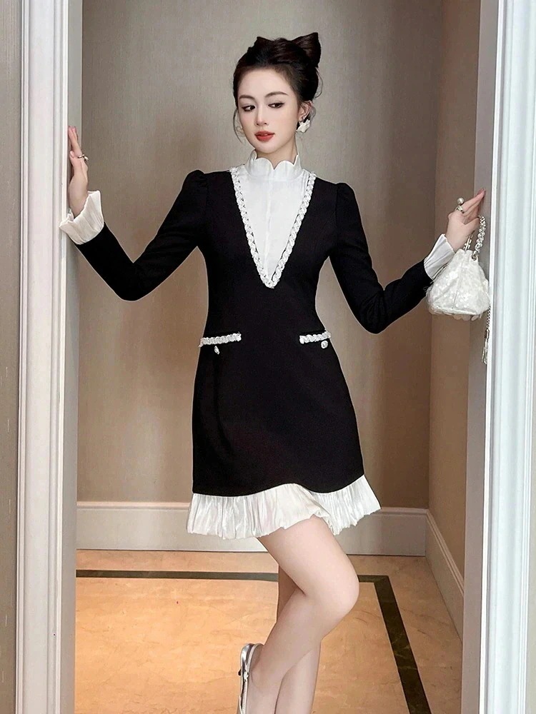 スタンド襟 ドッキング 披露宴 結婚式 ワンピース パーティー キャバ ウェディング 演奏会 ドレス お姫様 2026秋 大人 同窓会 卒業式 二次会