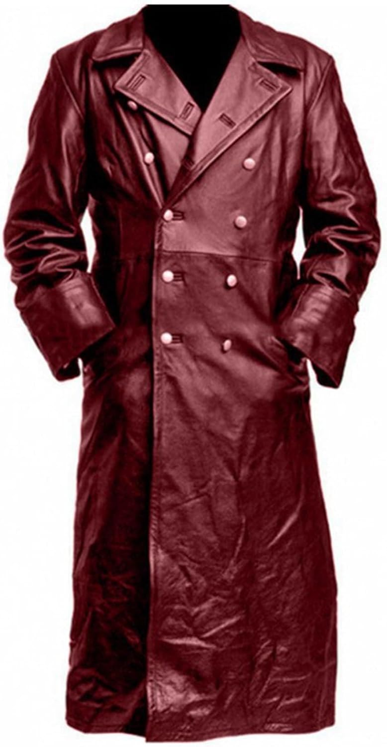 革 トレンチコート メンズ ロング丈 スプリングコート クラシック 革ジャン ウインドブレーカー カッコイイ ジャケット メンズ コート 春秋冬 ダブルブレスト 細身 レトロ アウター