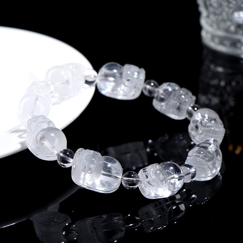 天然水晶ナチュラルホワイトゴースト貔貅ブレスレットホワイトゴースト彫刻貔貅ブレスレット工場直接販売