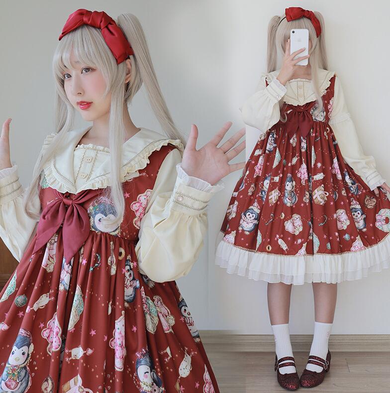 迅速な出荷 ワンピース レディース 長袖マリン風 服 ロリータドレス ゴスロリ ロリータ ワンピース リボン お姫様ドレス メイド服 ゴシックロリータ フリル レース 可愛い ワンピース 女子 コスチ