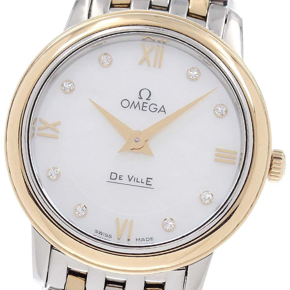 オメガ OMEGA 424.20.27.60.55.001 デビル プレステージ 8Pダイヤ クォーツ レディース 良品 保証書付き_957909【中古】