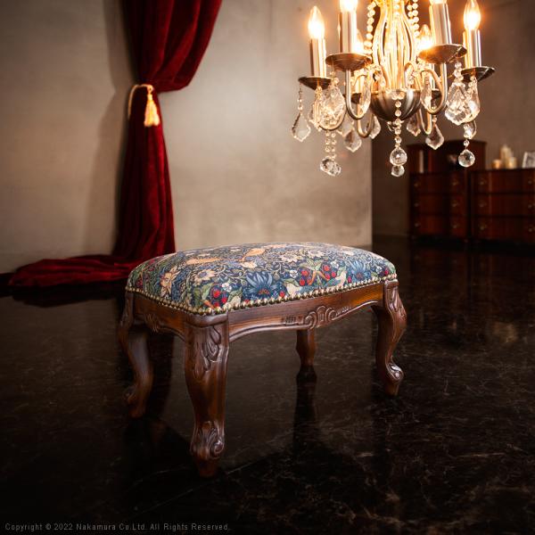 スツール 椅子 腰掛け 猫脚 ヨーロピアン おしゃれ 装飾 チェア ウィリアムモリス William Morris デザイン 柄 天然木製 完成品 高級 インポート イタリア製