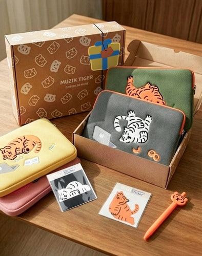 MUZIK TIGER 公式取扱店 ライトギフトセット (ノートパソコンポーチ+リムーバブルステッカー2枚+ペン)