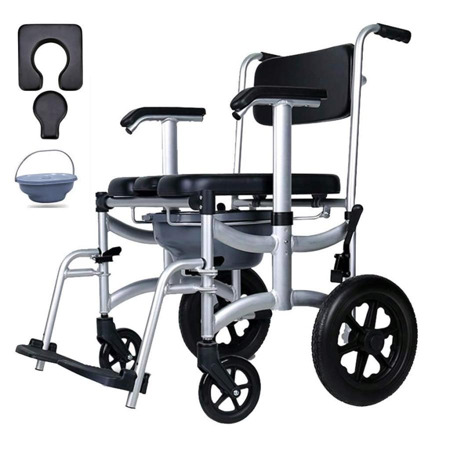 シャワーチェア 折りたたみ アルミ製 軽量 入浴用車椅子 Ｕ型座面 介護用 防水 ノ一パンクタイヤ 便器付 お風呂椅子 在宅介護 転倒防止 高齢者 敬老の日 組み立