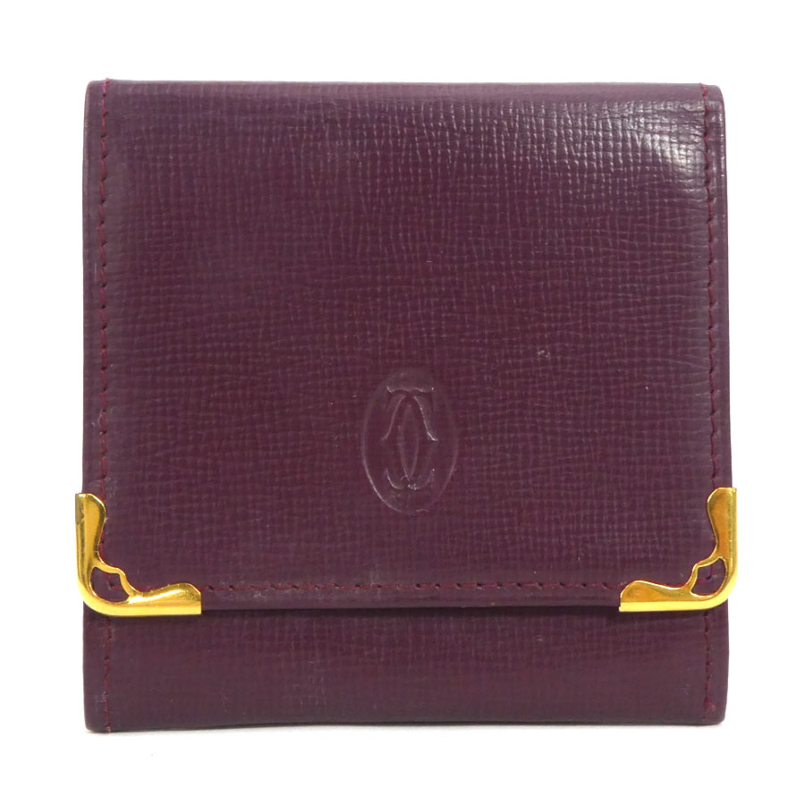 【BIGお買い物ラリー★30%OFFセール中】カルティエ CARTIER パスケースマストライン マストライン ボルドー×ゴールド レディース 中古 カルティエ CARTIER パスケース マストライン ボルドー レディース