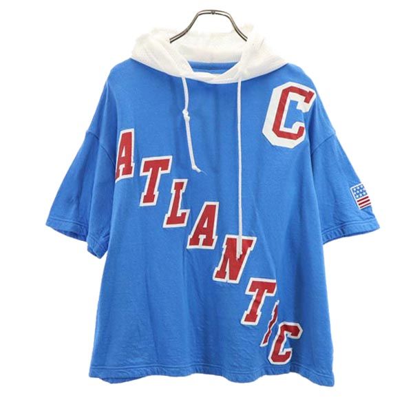 プリント 半袖 メッシュ フード付 Tシャツ M 青 メンズ