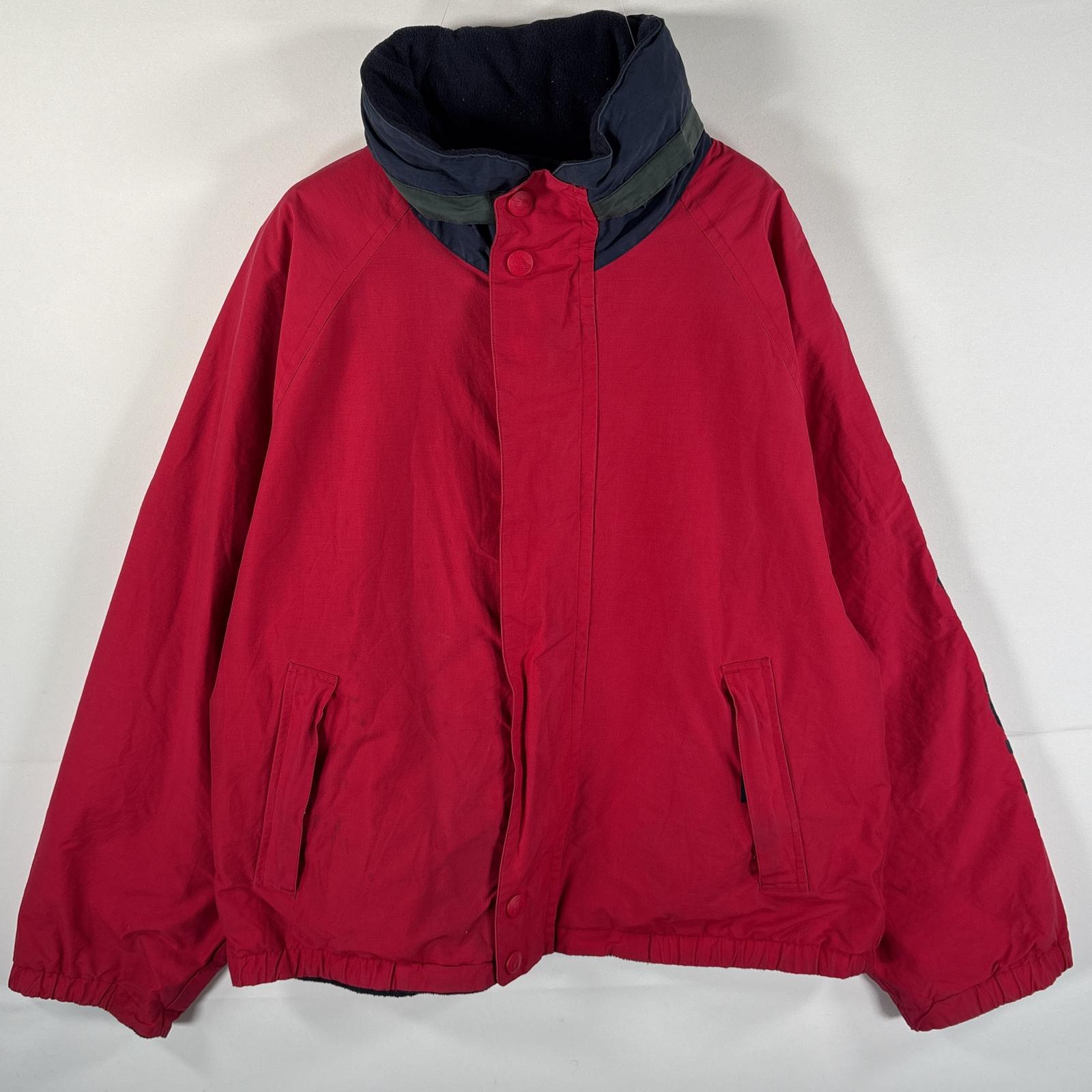 古着 90s/90年代 リバーシブルジャケット コットンナイロン×フリース ブルゾン ビッグロゴ L レッド メンズ