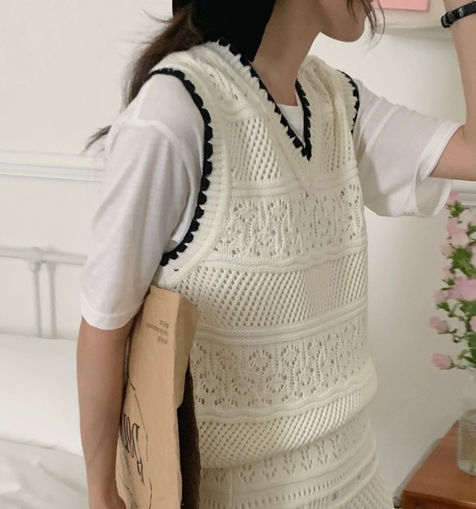 セットアップ タッセル ロング丈 Ｖネックベスト ニットソー タイトスカート ロング丈 ノースリーブ Vネック ルーズ タイト 細身 ストレート スマート 刺繍 編み込み 伸縮性 サマーニット 薄手