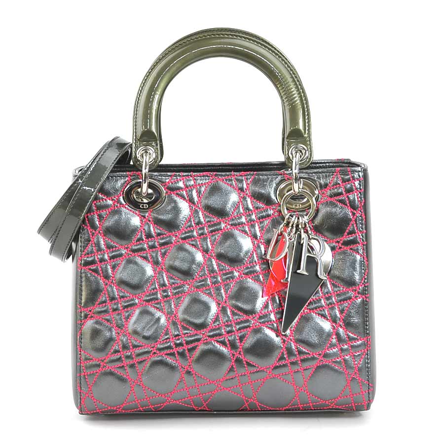 クリスチャンディオール Christian Dior ハンドバッグ ショルダーバッグ レディディオール アンセルムライル レザー メタリックグリーン シルバー レディース e58663f