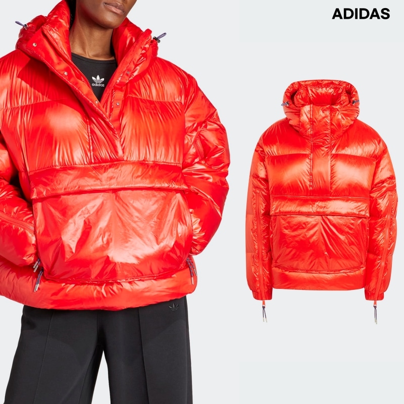 [ADIDAS] アディダス レディース ショート プレミアム パファージャケット アノラックパーカー RED