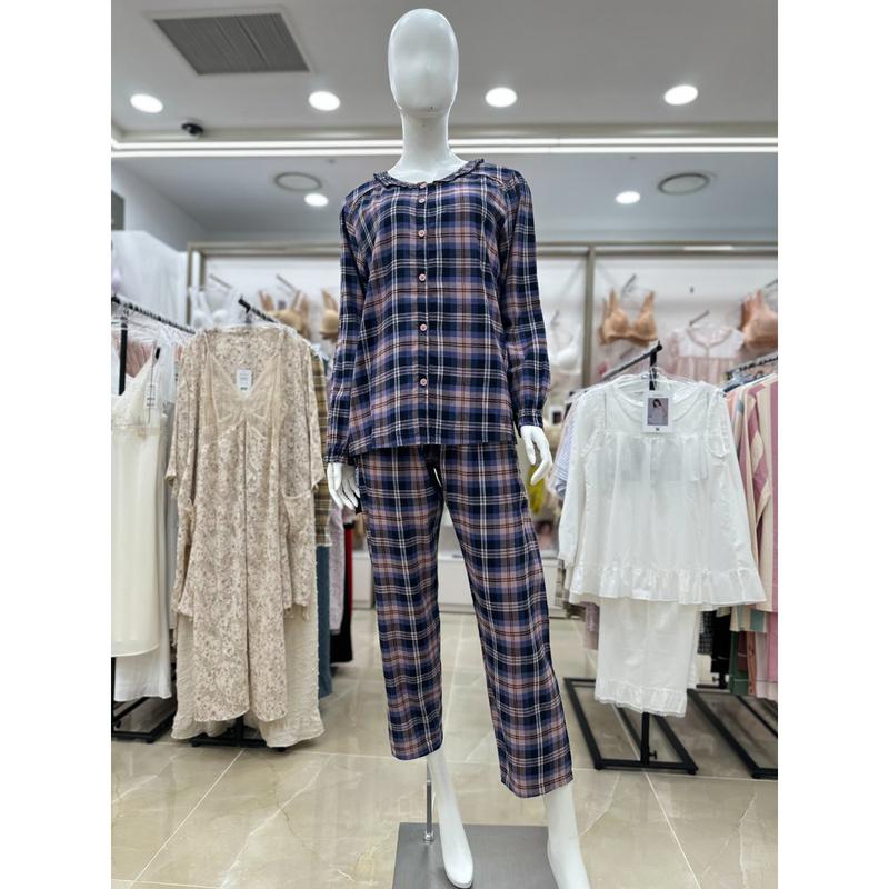綿レーヨン混紡 先染め起毛 チェック 女性パジャマ WP8870R (スターフィールド コエックス)