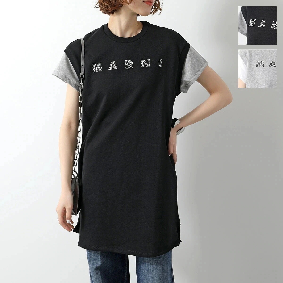 MARNI KIDS マルニ キッズ ワンピース M01447 M00V3 レディース ガールズ 半袖 コットン スウェット ロゴ ラインストーン装飾 カラー2