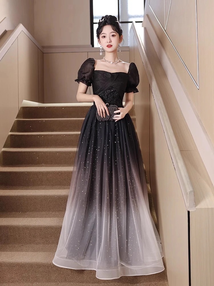 パーティードレス グラデーションブラックグリッタードレスワンピース ドレス 結婚式 ロングドレ ワンピース 二次会 パーティードレス パーティドレス