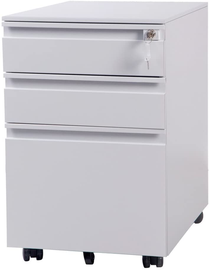 【大好評！最安値挑戦!】サイドワゴン 3段オールロック 幅390奥行450高さ600mm スチール製 ペントレー シリンダー錠 完全完成品 組立て不要GG4930 White MetalG7