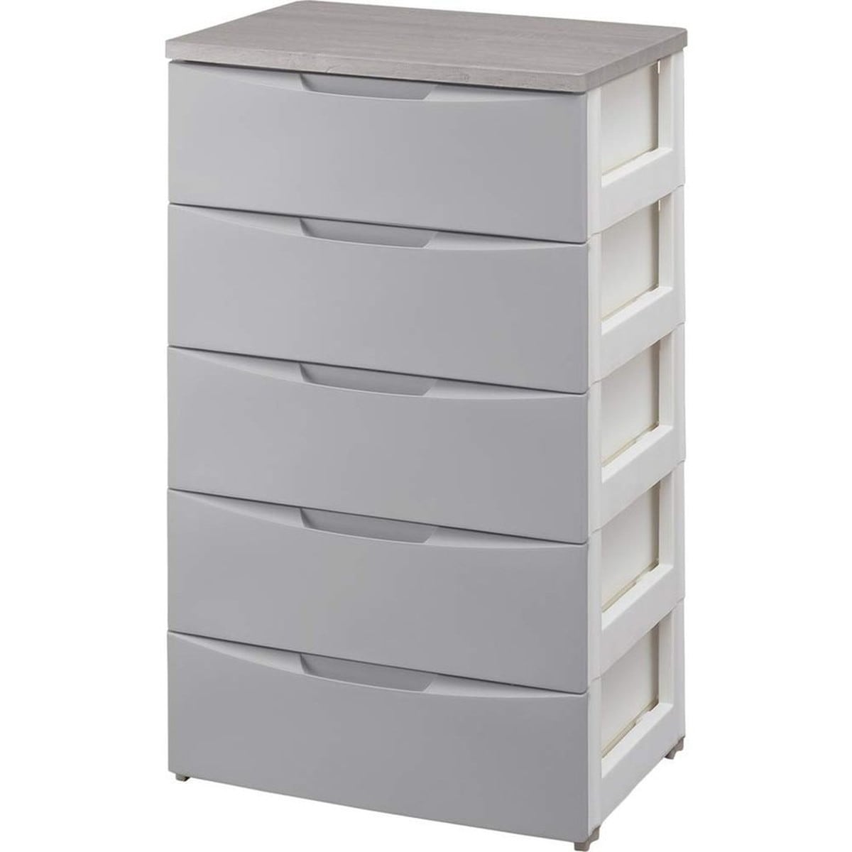 デザイン チェスト 5段 木天板 幅約56×奥行約42×高さ約100cm グレー DW-555