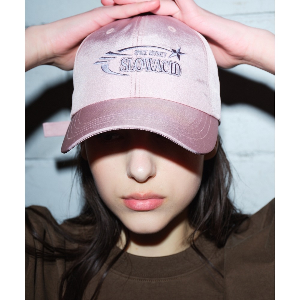 SLOW ACID 3ラインスターロゴナイロンボールキャップ[ライトピンク]