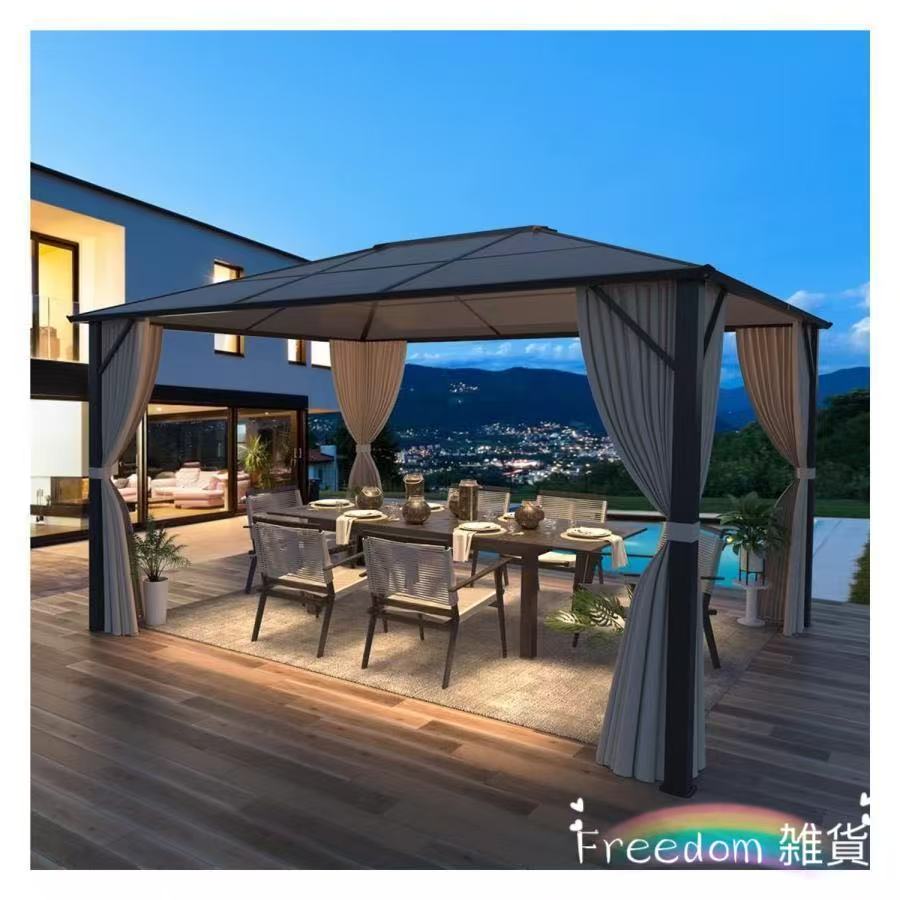 アウトドア ハード ポリカーボネートガゼボ キャノピー カーテン アルミフレーム ネット付き 庭 パティオ用 10フィート×13フィート