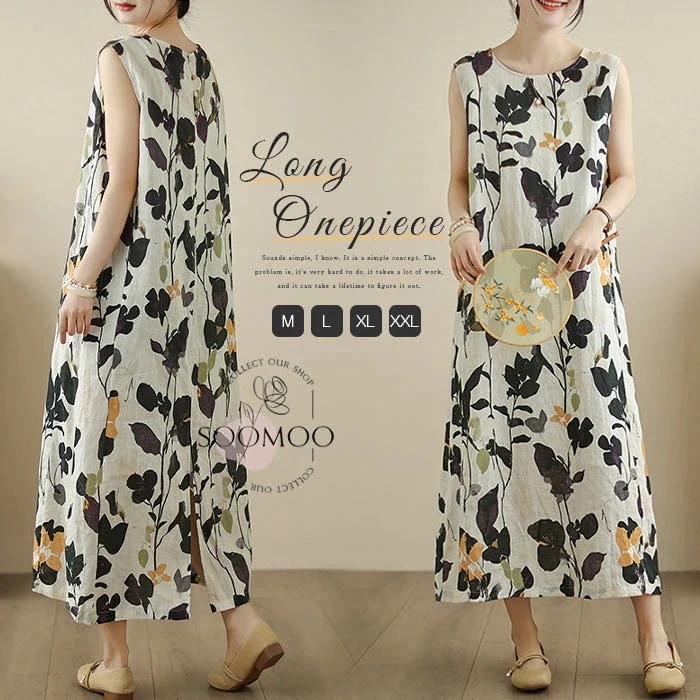 【20点セット】無料花柄　ワンピース　夏　ロングワンピース　レディース　ロングワンピ　葉柄　タンクワンピース　花柄　タンクワンピ　リゾートワンピ　ノースリーブ　リゾートワンピース　大人　可愛い　ゆった