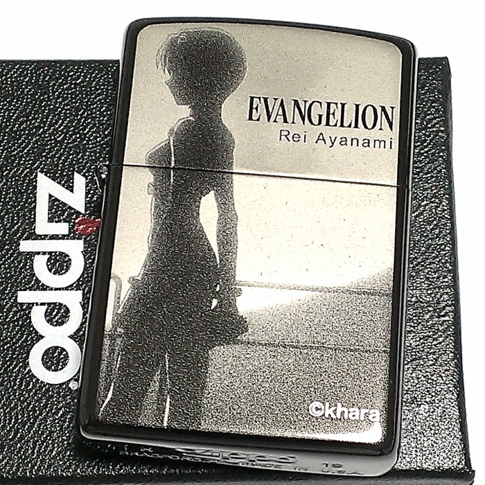 ZIPPO エヴァンゲリオン 綾波レイ＆MOON ジッポ ライター 限定 シリアル入り ブラックチタンコート 新劇場版 かっこいい 黒 レーザー彫刻 メンズ レディース アニメ ギフト プレゼント