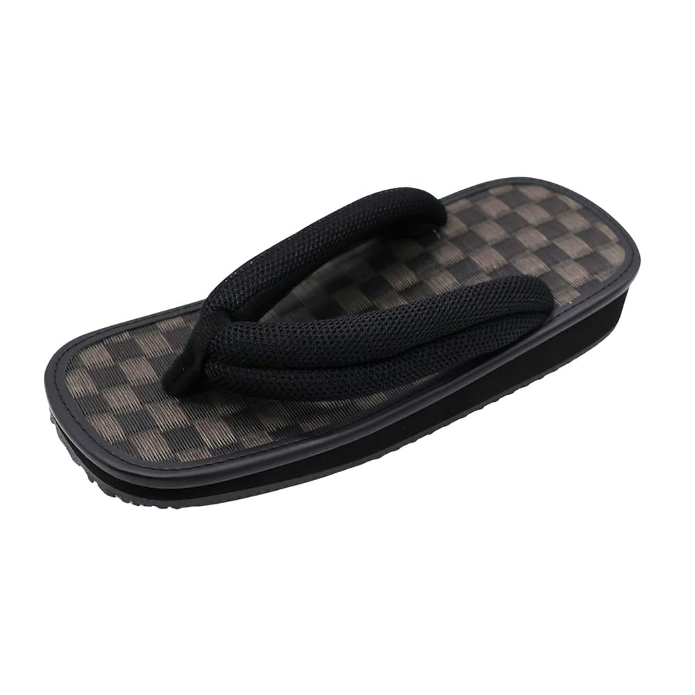 [信貴] 雪駄 メンズ 市松 黒畳 ブラック メッシュ鼻緒 ゴム底 日本製 27cm（9寸）