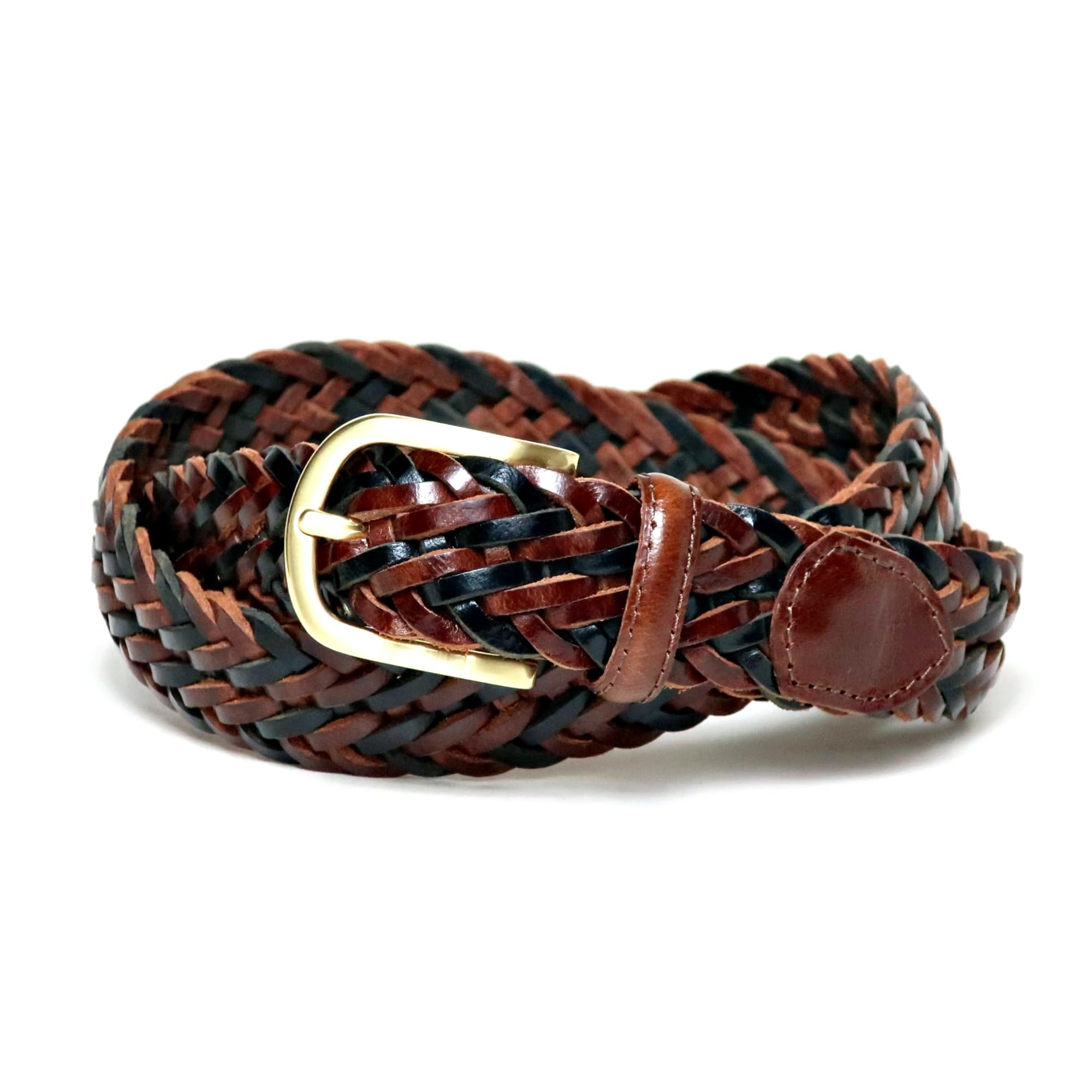 [KIETH] メッシュ ベルト レザー メンズ バイカラー ブラウン×ブラック 30ｍｍ幅 日本製 全長110固定 LI1004 39×19