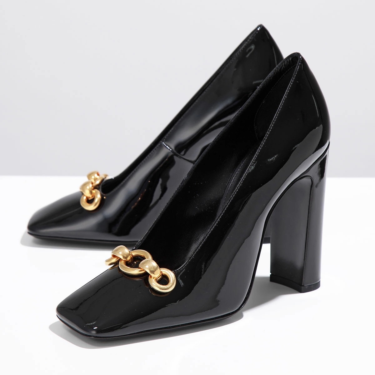 SAINT LAURENT サンローラン パンプス SILVANA シルヴァーナ 713924 1TVKK レディース レザー スクエアトゥ チェーン シューズ 靴 1000/NERO