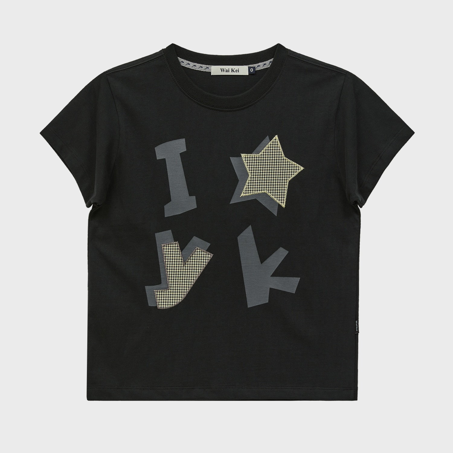 YK Check Applique Half Sleeve T-shirt BLACK