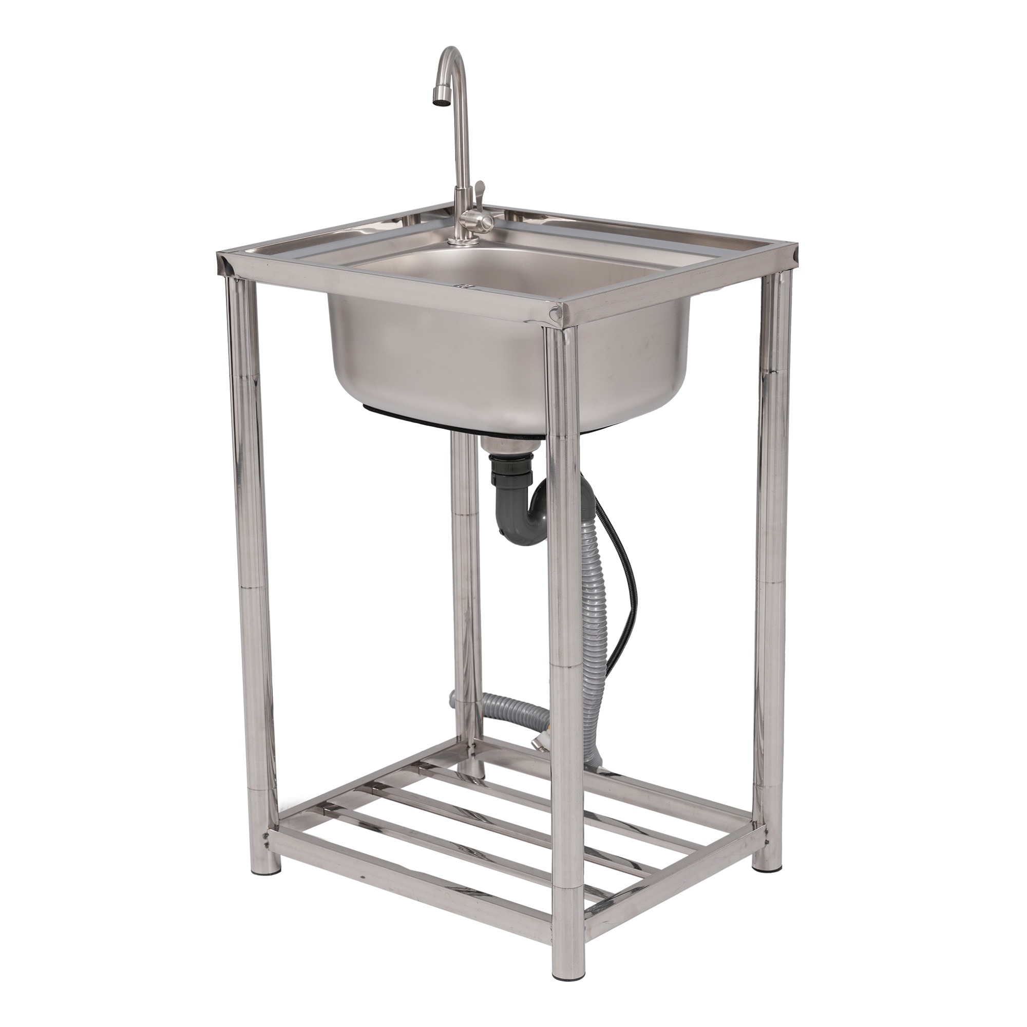 【国内発送】324【幅54cm】屋外 流し台 ステンレス製 ガーデンシンク 作業台 キッチン 台所 屋外 簡易 シンク 組み立て簡単 収納棚付 庭 高さ調節 調理台 ガーデニング 庭 DIY 頑丈 新