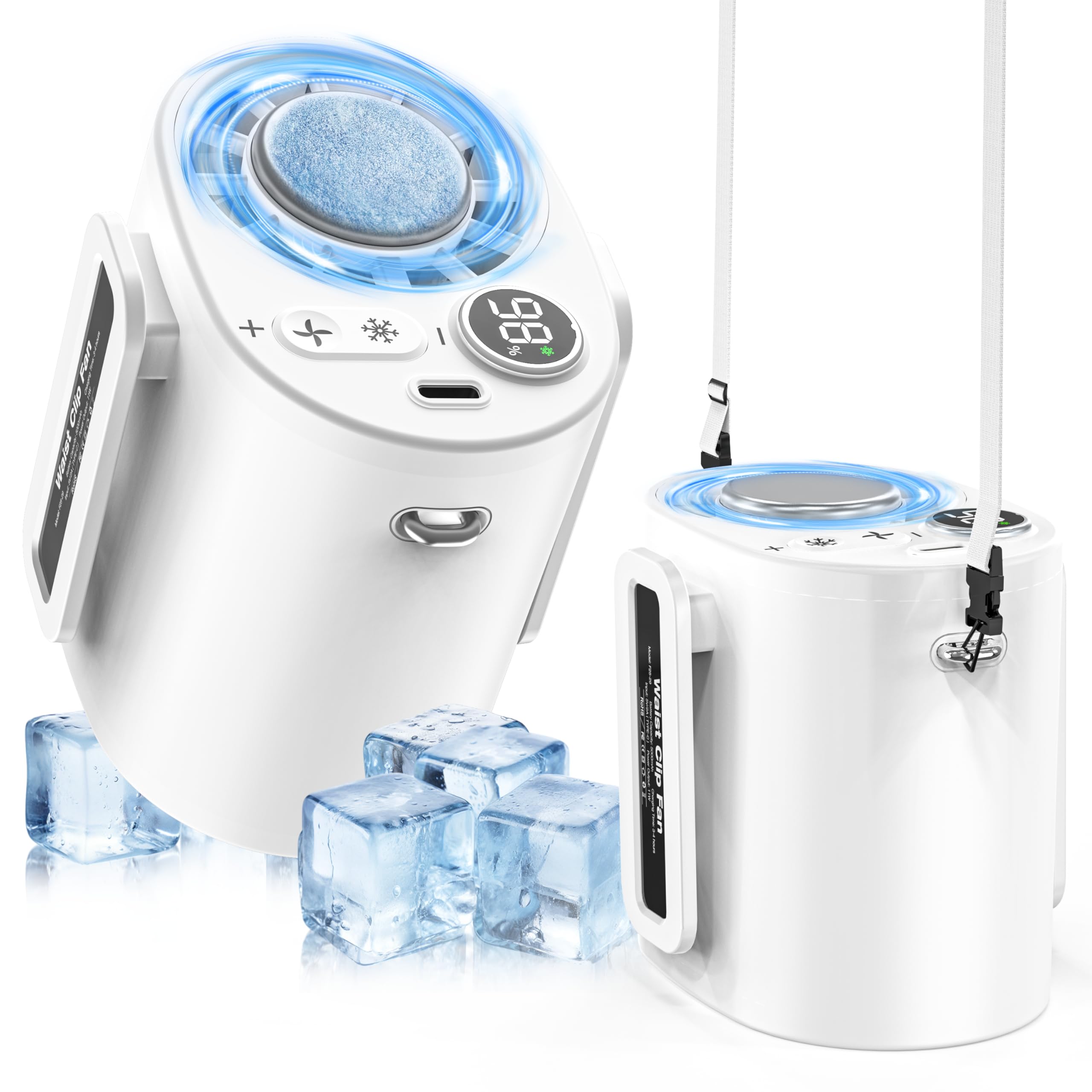 【2025新登場・冷却プレート付き】腰掛け 扇風機 ベルトファン ハンディファン 冷却プレート 携帯扇風機 充電式 アウトドア 5000mAh電池内蔵 100段階風量調節 LEDディスプレイ くびかけ