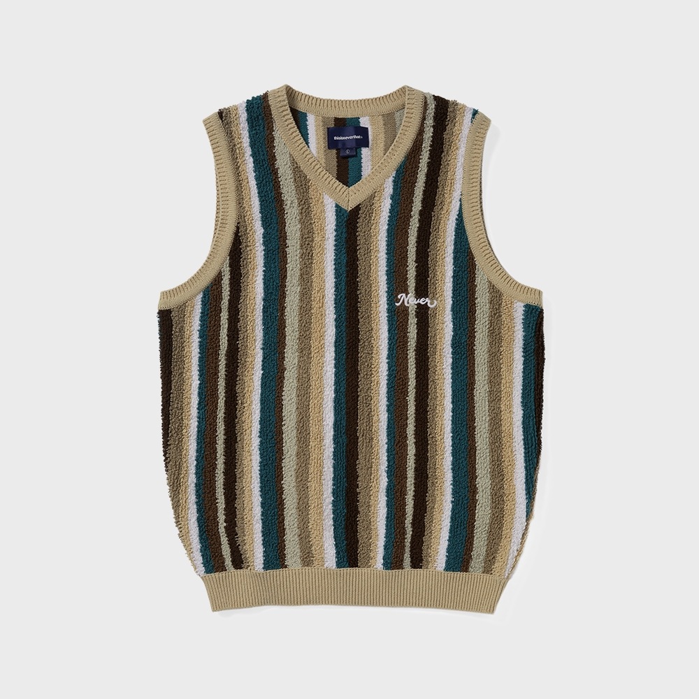 ディス・イーズ・ネヴァー・ザット・ストライプ・ニットベストベージュ