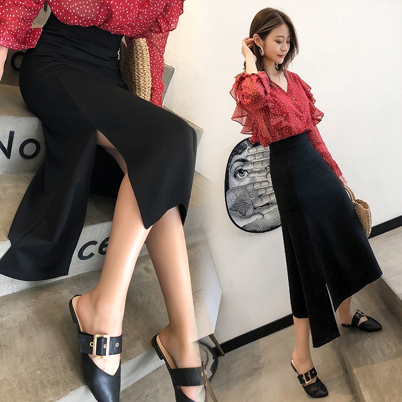 ボトムス スカート ミモレ丈スカート ハイウエスト スリット セミフレア かわいい 大人可愛い きれいめ シンプル 上品 おしゃれ かっこいい カジュアル こなれ感 個性的 主役級 存在感 抜け感