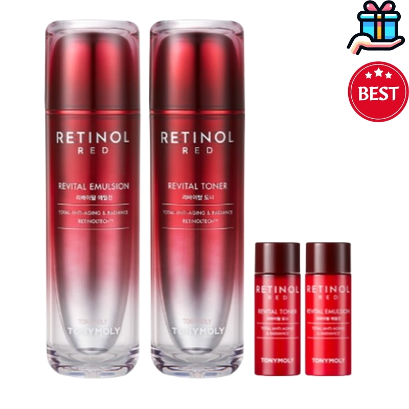 [メガ割基礎化粧品セット] レッドレチノール スキンケア 2種 トナー エマルジョン 化粧水 乳液 スキンケア シワ 弾力 毛穴ケア 保湿 韓国コスメ 正規品 うるおいなめらか肌