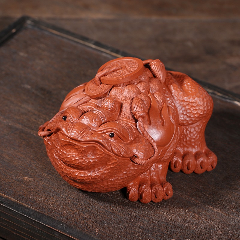 紫色の粘土を探しているフォーチュンゴールデンヒキガエル有名な紫色の粘土ティーペット3本足のヒキガエル彫刻クリエイティブな装飾品小売業者に参加するにはwangwangにお問い合わせください 完全な