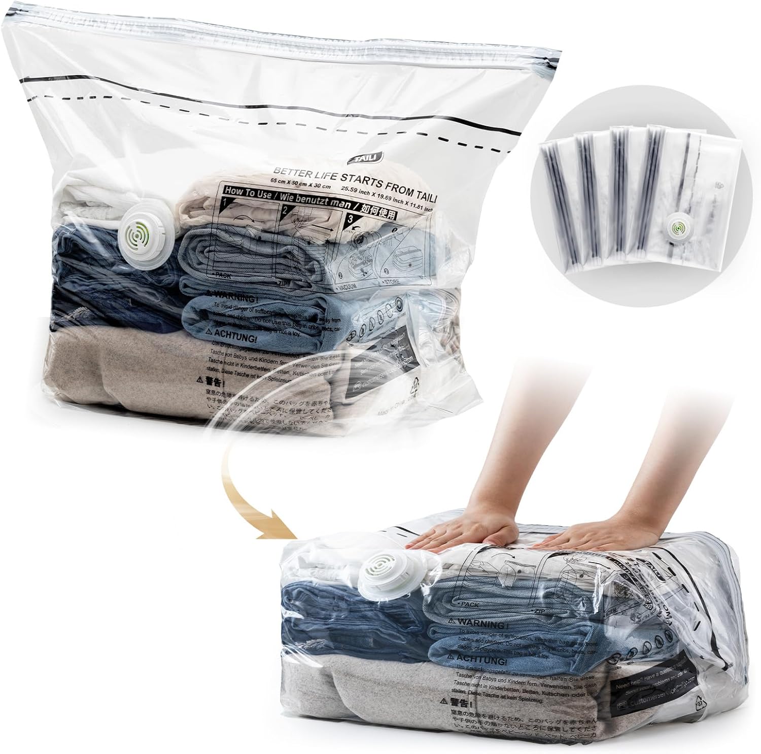 真空圧縮袋 立体パック 大容量 掃除機不要 再利用可能 防塵防湿 カビダニ対策 衣類布団収納用 大サイズ4個パック