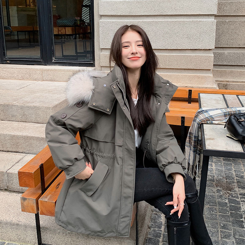 アウターダウンジャケットコート流行り コーデュロイ 韓国版はデザイン感がゆったりしている 厚手ジャケット レトロ 百 冬新作日系ダウンコットンジャケット セミロング こうぐふう 裹起毛厚手 パイク