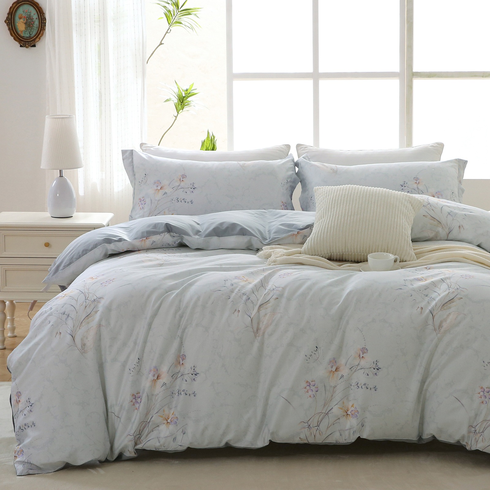 布団カバー シングル 4点セット エジプト超長綿100% Orch サテン調 さらさら肌触り