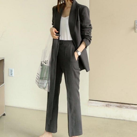 セットアップ スーツ パンツ ボトムス ジャケット ベルト付き 長袖 ロング アンクル丈 センタープレス セミフレア ハイウエスト ストレート 襟付き Vネック レトロ ビッグシルエット 韓国 lsu 6,716円