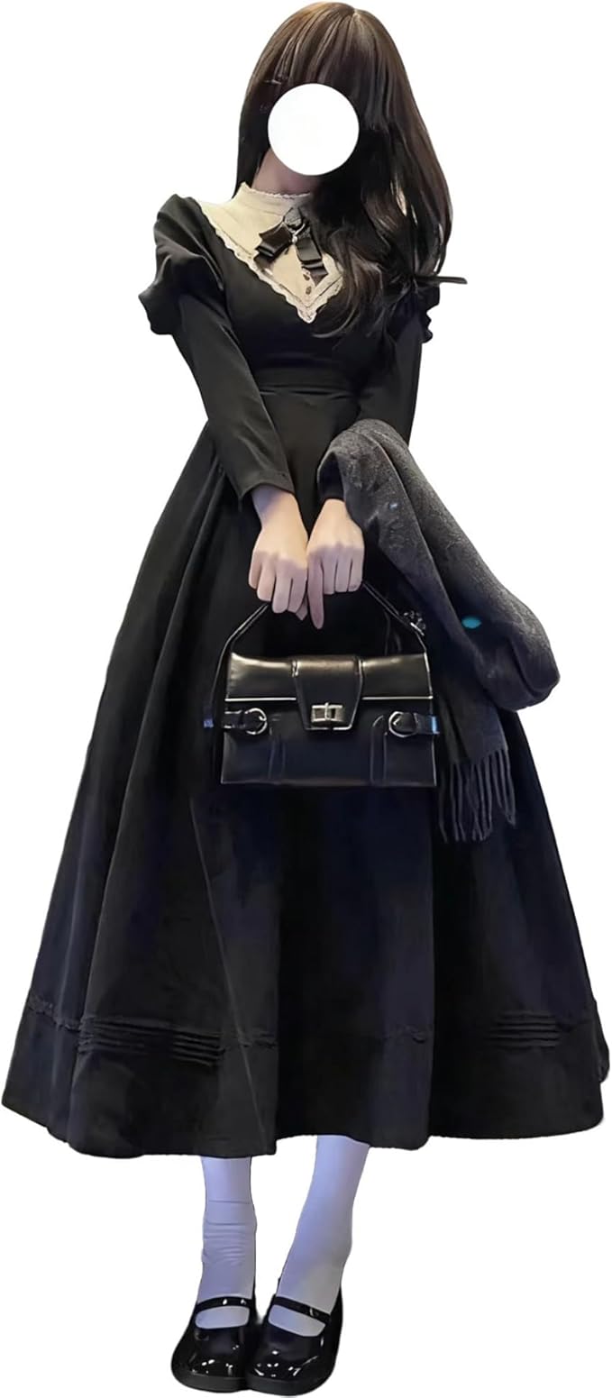ゴスロリ ロングワンピース 姫ドレス 制服 ゴシック ロリータ 長袖 ハイウエスト レディース ゆったり 着痩せ効果 おしゃれ カジュアル ハロウィン