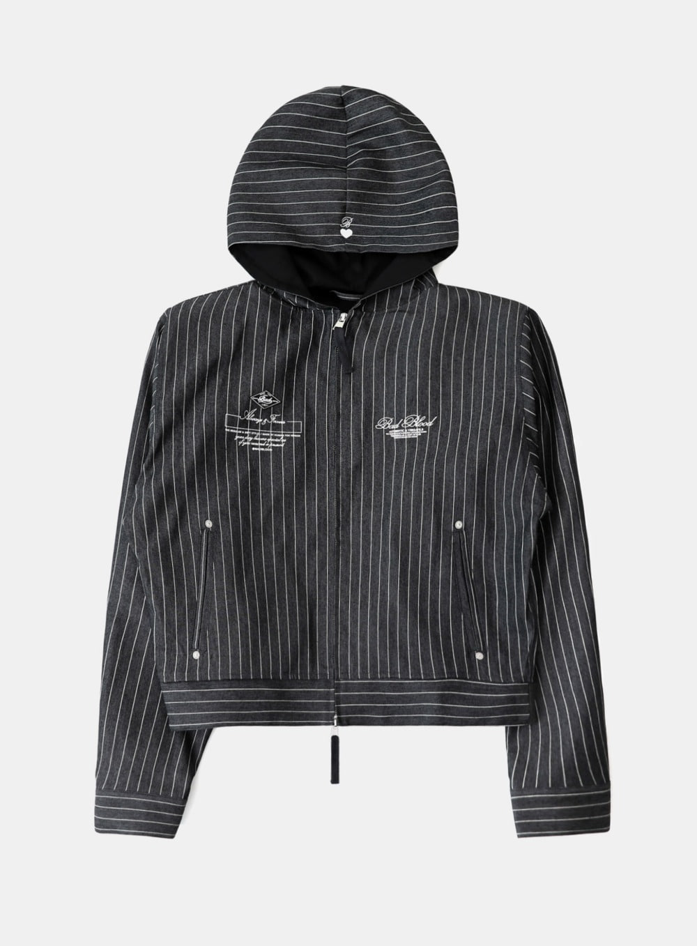 【BADBLOOD】 25FW STRIPE DENIM HOOD ZIP-UP : BLACK