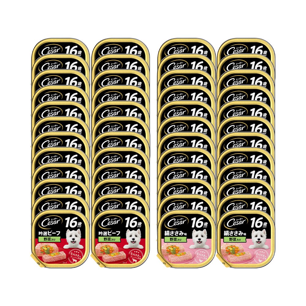 ドッグフード　シーザー　１６歳からのビーフ＆絹ささみ　２種各２４個セット　ＣＲＣ45―08―45―20―00