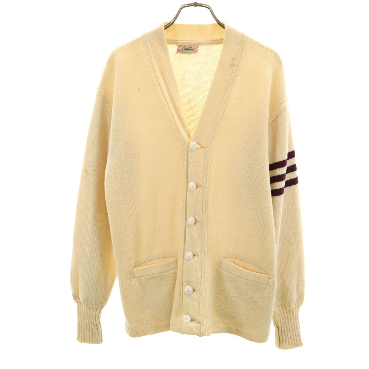 Lanza 50s ヴィンテージ 長袖 レタード カーディガン ベージュ メンズ 古着